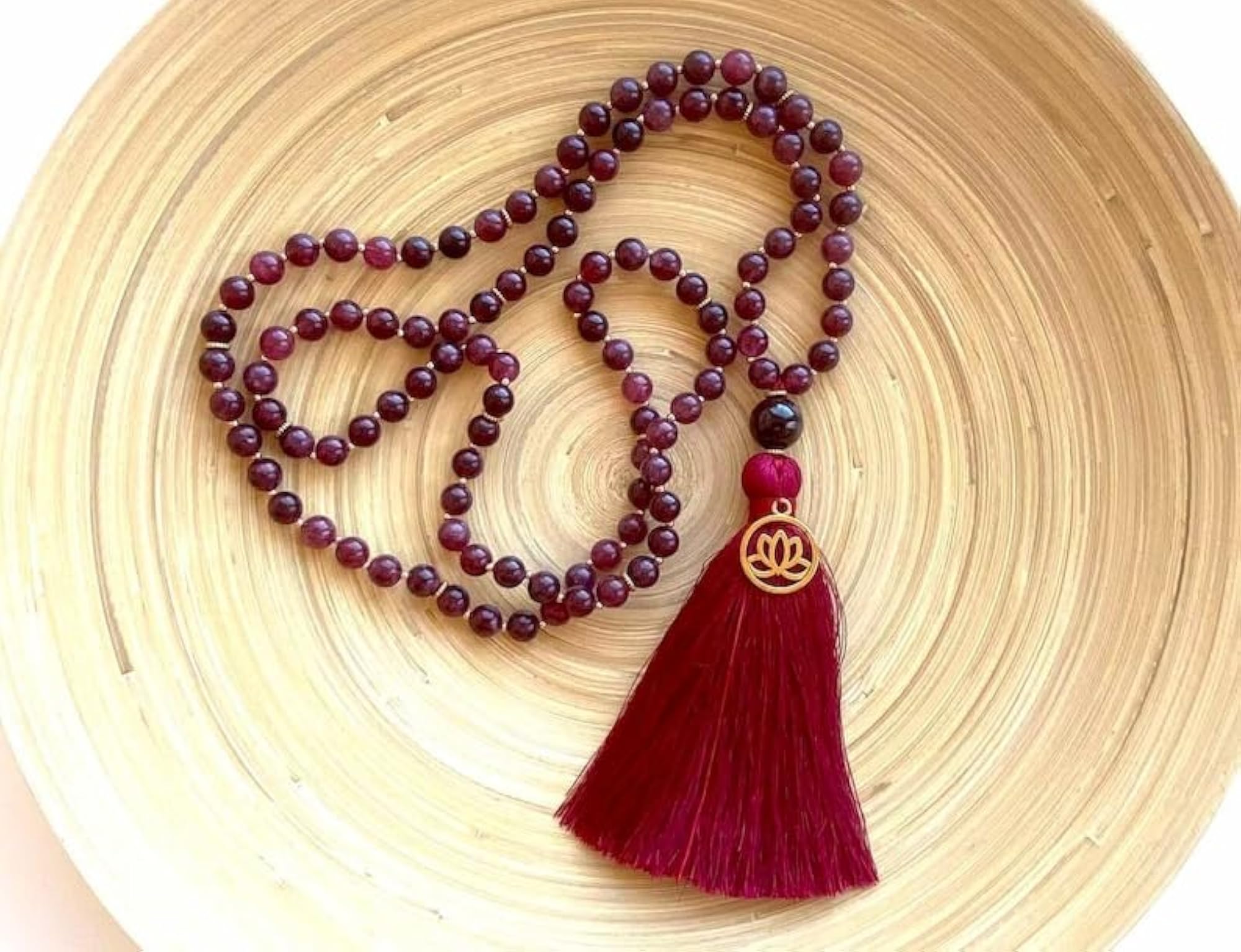 Natural Garnet 108+1 Bead Handmade Prayer Mala Necklace